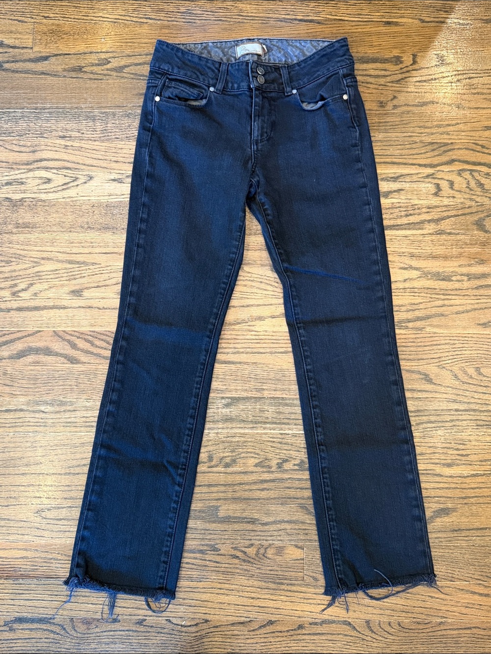 PAIGE Black High-Rise Denim with Branded Gold Buttons